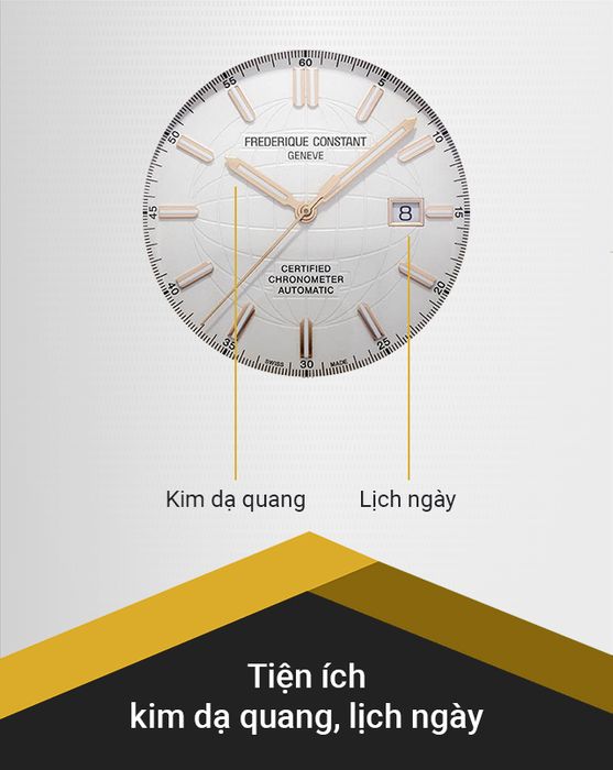 Đồng hồ Nam Frederique Constant FC-303V4NH2B có tiện ích kim dạ quang, lịch ngày