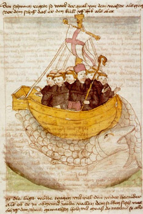 A depiction of St. Brendan’s journey from a German manuscript.