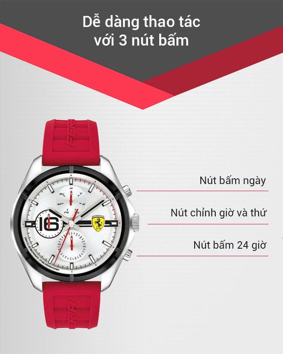 Đồng hồ nam Ferrari 0830783 có 3 nút bấm dễ dàng thao tác