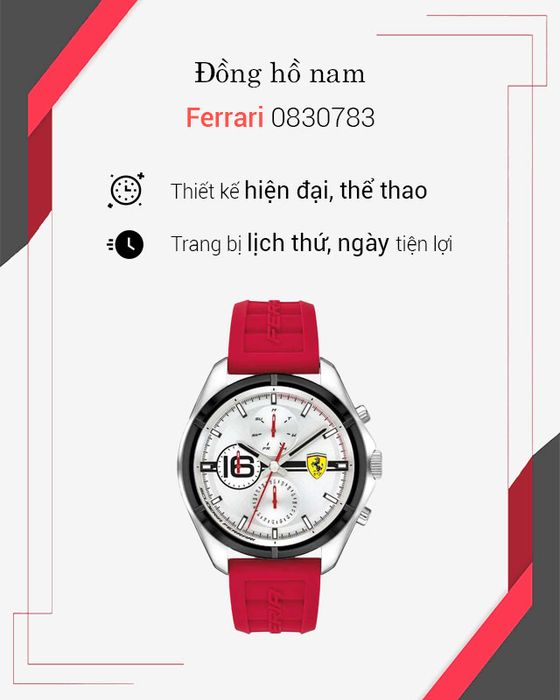 Đồng hồ nam Ferrari 0830783 có thiết kế hiện đại, trẻ trung