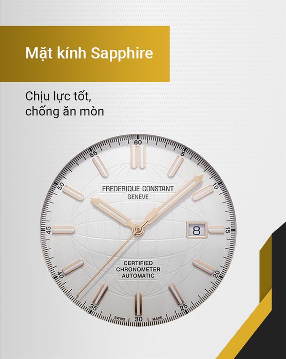 Đồng hồ Nam Frederique Constant FC-303V4NH2B có mặt kính sapphire chịu lực tốt