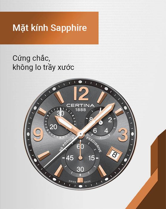 Đồng hồ Nam Certina C034.417.22.087.00 có mặt kính Sapphire cao cấp