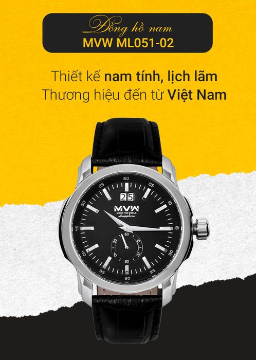 Đồng hồ nam MVW ML051-02 mang kiểu dáng sang trọng