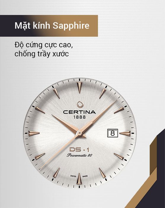Đồng hồ nam Certina C029.807.16.031.01 có mặt kính Sapphire cao cấp