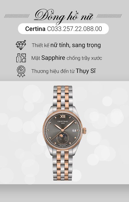 Đồng hồ Nữ Certina C033.257.22.088.00 có thiết kế nữ tính, sang trọng