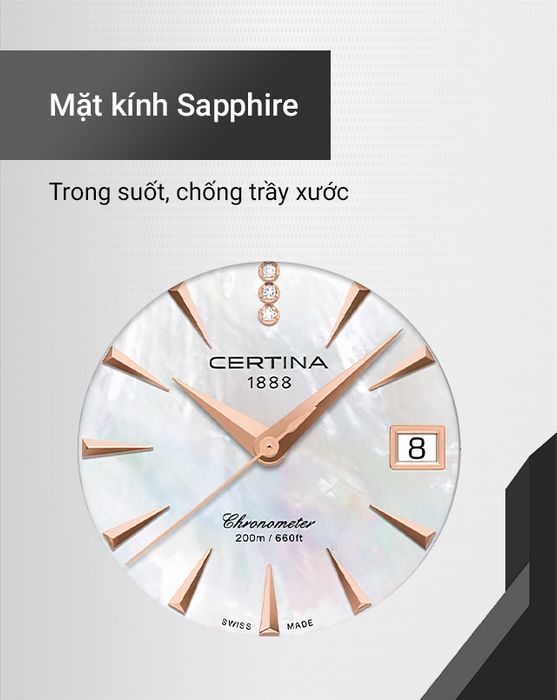 Đồng hồ Nam Certina C032.051.11.116.00 sở hữu mặt kính Sapphire chống trầy xước