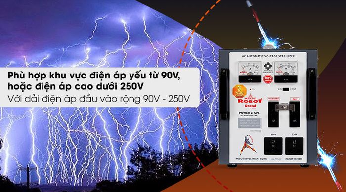 Ổn áp ROBOT 1 Pha 3KVA GR03K090 - Dải điện áp đầu vào