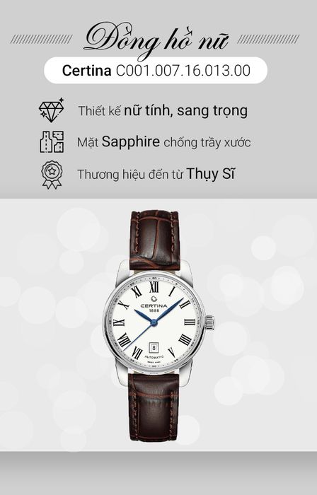 Đồng hồ Nữ Certina C001.007.16.013.00 có thiết kế nữ tính, sang trọng