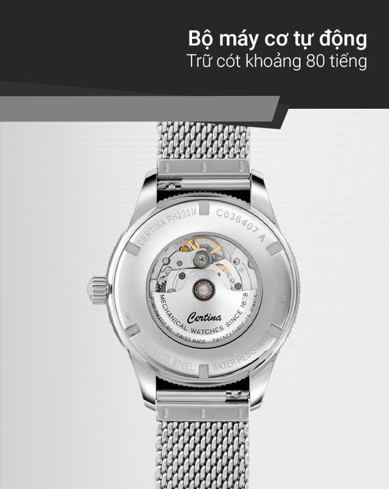 Đồng hồ Nam Certina C036.407.11.050.01 sở hữu bộ máy cơ tự động chính xác