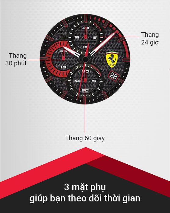 Đồng hồ Nam Ferrari 0830733 có 3 mặt phụ theo dõi thời gian