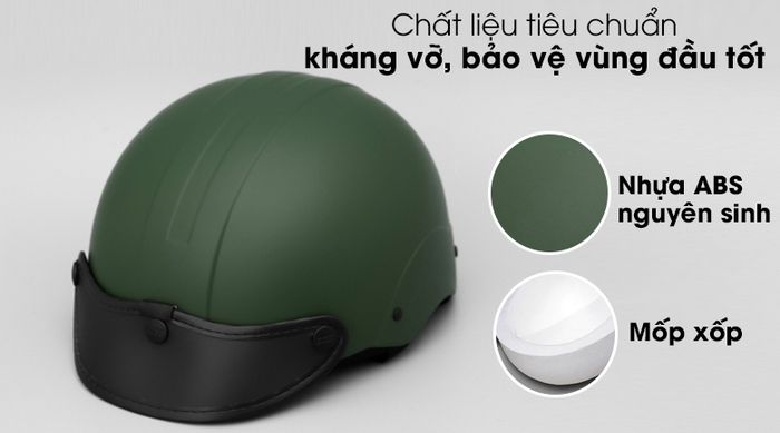 Mũ bảo hiểm 1/2 size L Delites ATN05 - Vỏ ngoài phủ nhựa ABS nguyên sinh thân thiện môi trường, kháng vỡ