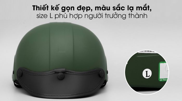 Mũ bảo hiểm 1/2 size L Delites ATN05 - kết cấu gọn đẹp, màu xanh rêu mới lạ, thời trang