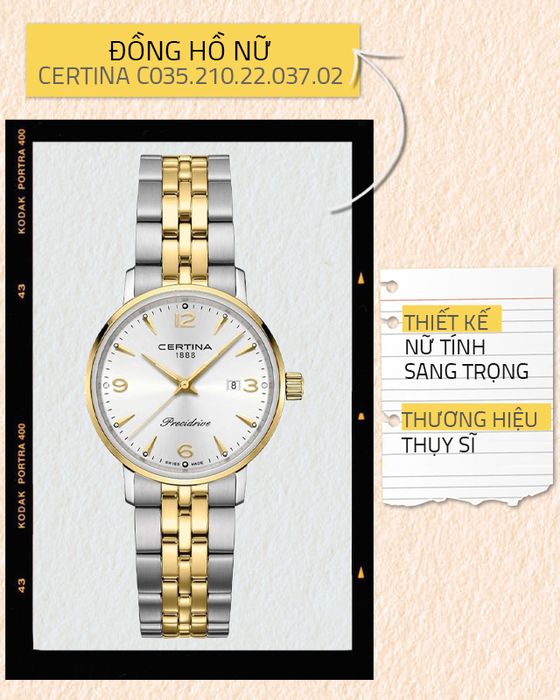 Đồng hồ Nữ Certina C035.210.22.037.02 có thiết kế nữ tính, sang trọng