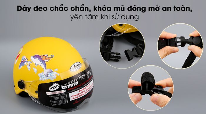 Dây đeo và quai mũ chắc chắn - Mũ bảo hiểm trẻ em 1/2 có kính size S Asia MT-103KS