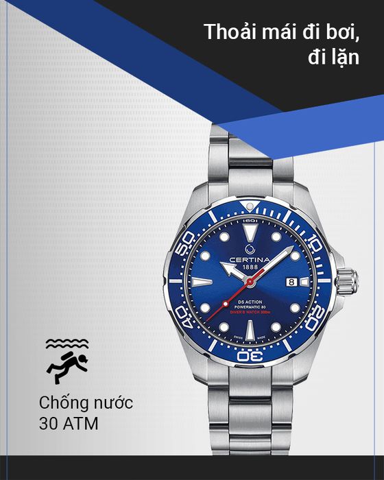 Đồng hồ Nam Certina C032.407.11.041.00 có hệ số chống nước 30 ATM