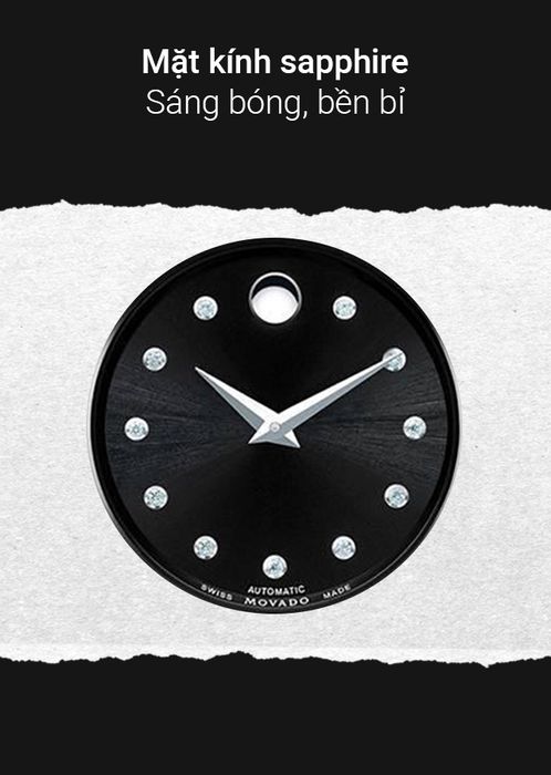 Đồng hồ Nữ Movado 0606919 có mặt kính sapphire bền bỉ, sáng bóng