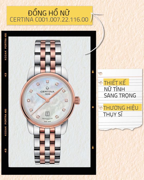Đồng hồ Nữ Certina C001.007.22.116.00 có thiết kế nữ tính, sang trọng