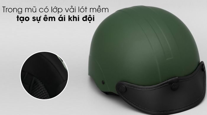 Mũ bảo hiểm 1/2 size L Delites ATN05 - Bên trong mũ có lớp vải lót mềm mại