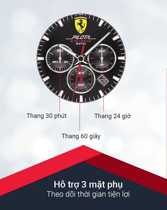 Đồng hồ Nam Ferrari 0830714 hỗ trợ 3 mặt phụ tiện lợi