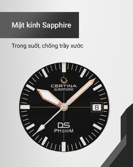 Đồng hồ Nam Certina C036.407.11.050.01 trang bị mặt kính Sapphire chống trầy xước
