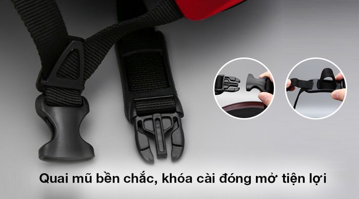 Mũ 1/2 size L Asia MT-179K đỏ - Quai mũ bảo hiểm thiết kế bền chắc, chịu lực tác động tốt