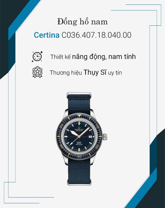 Đồng hồ Nam Certina C036.407.18.040.00 có thiết kế nam tính, sang trọng
