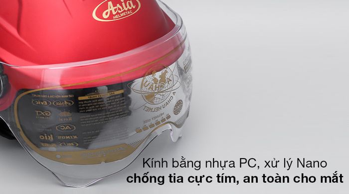 Mũ 1/2 size L Asia MT-179K đỏ - Mặt trước có lớp kính làm từ nhựa PC
