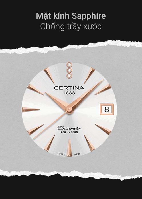 Đồng hồ Nữ Certina C032.051.22.036.00 có mặt kính Sapphire chống trầy xước