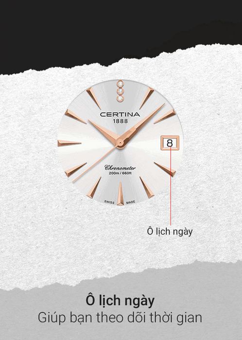 Đồng hồ Nữ Certina C032.051.22.036.00 giúp bạn theo dõi thời gian với ô lịch ngày