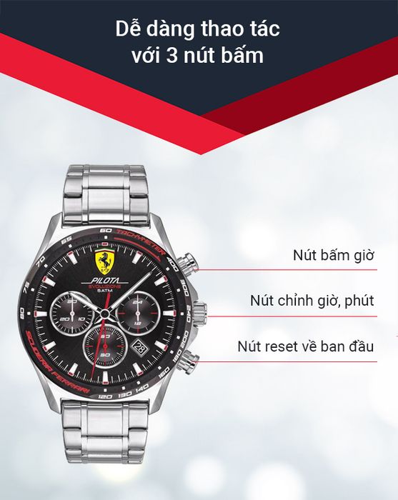 Đồng hồ Nam Ferrari 0830714 dễ dàng thao tác với 3 nút bấm