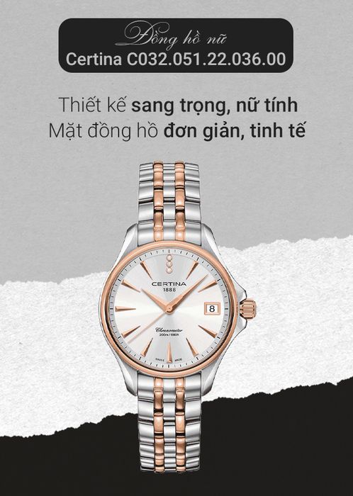 Đồng hồ Nữ Certina C032.051.22.036.00 có thiết kế nữ tính, sang trọng