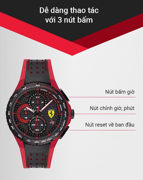 Đồng hồ Nam Ferrari 0830733 dễ dàng thao tác với 3 nút bấm