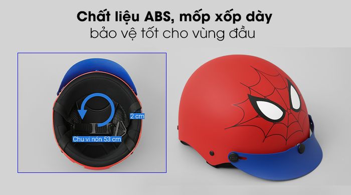 Chất liệu - Mũ bảo hiểm 1/2 size S Delites ATN01 Siêu nhân