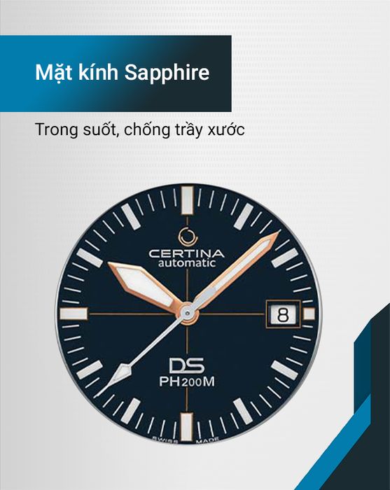 Đồng hồ Nam Certina C036.407.18.040.00 có mặt kính Sapphire chống trầy