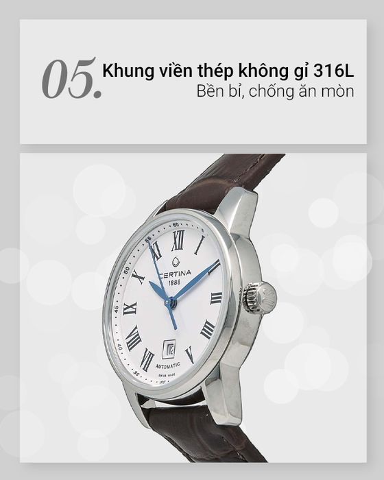 Đồng hồ Nữ Certina C001.007.16.013.00 có khung viền thép không gỉ 316L cứng cáp