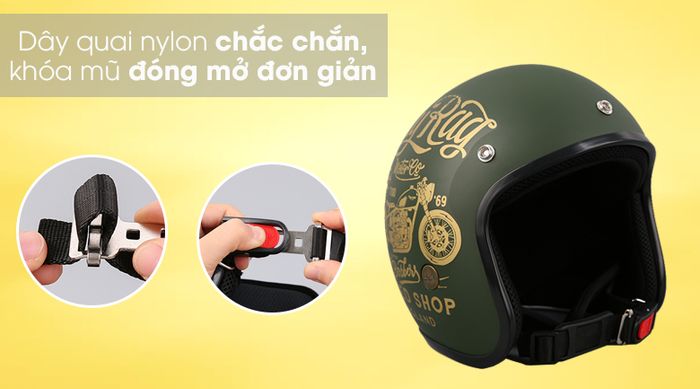 Mũ bảo hiểm 3/4 đầu size XL Asia MT-124 - Dây quai sợi nylon chắc chắn