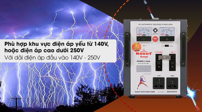 Ổn áp ROBOT 1 Pha 3KVA GR03K140 - Dải điện áp đầu vào