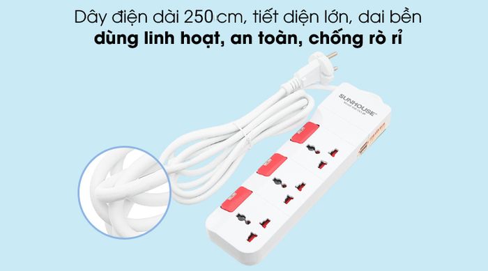 Dây dài linh hoạt - Ổ cắm điện Sunhouse SHE-OC1-3R
