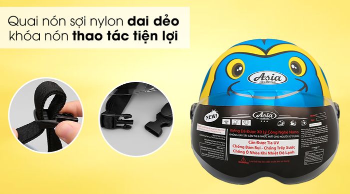Mũ bảo hiểm trẻ em nửa đầu có kính size S Asia MT-103KS xanh vàng - Dây nón bằng chất liệu nylon dai bền bỉ