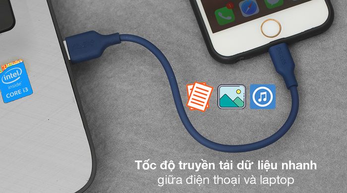 Cáp Lightning 20cm AVA+ DR-L05 - Các video, hình ảnh, tập tin lớn được truyền đi dễ dàng giữa điện thoại hay tablet với laptop, PC
