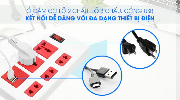 Ổ cắm điện Điện Quang 5 lỗ 2 USB 5m ECO ĐQ ESK 5WR 5ECO 2A