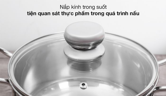 Nắp kính - Nồi inox 3 đáy nắp kính 20 cm Fivestar N20-5DG