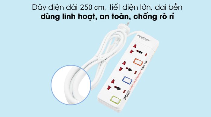 Dây điện dài - Ổ cắm điện Sunhouse SHE-OC2-3R