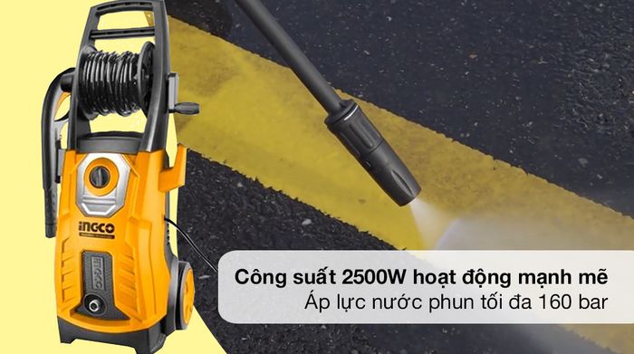 Máy phun xịt áp lực cao Ingco HPWR25008 2500W - Công suất 2500W hoạt động mạnh mẽ, áp lực nước phun tối đa 160 bar