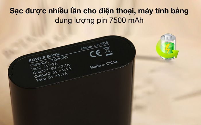 7500 mAh - Pin sạc dự phòng 7.500 mAh 10.5W AVA+ LA Y68