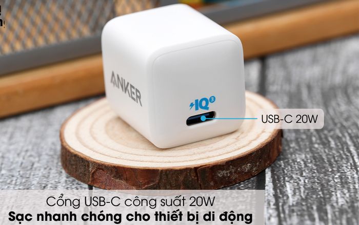Cổng USB-C - Adapter Sạc Type C PD 20W Anker PowerPort III Nano A2633 Trắng