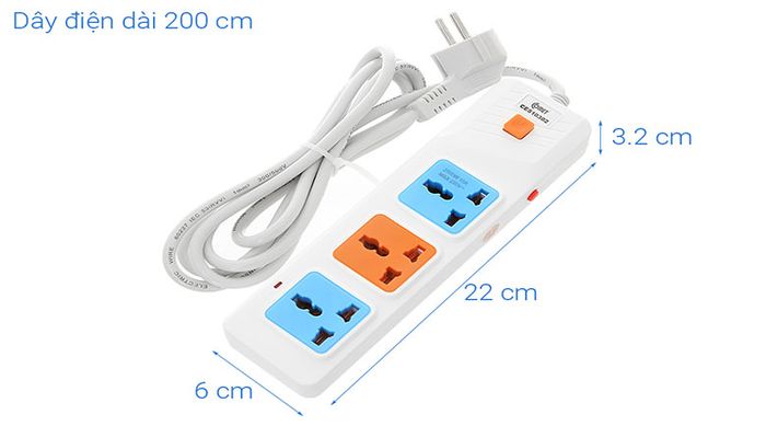 Dây điện dài 2m thuận tiện cho nhu cầu sử dụng gần, xa - Ổ cắm điện 3 ổ cắm 3 chấu 2m Comet CES10302