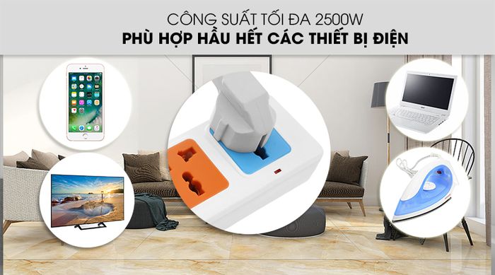 Công suất tối đa - Ổ cắm điện Comet 4 lỗ 3 chấu 5m CES10405