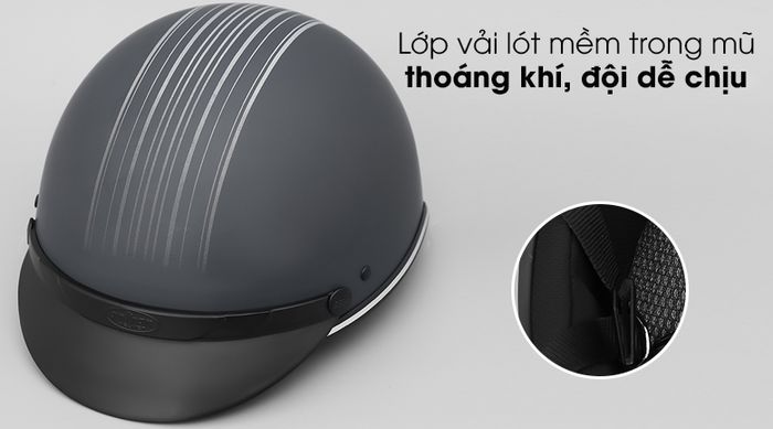 Mũ bảo hiểm 1/2 size M Delites ATN04 - Lớp vải lót trong mũ mềm êm, thoáng khí, cho bạn đội dễ chịu hơn