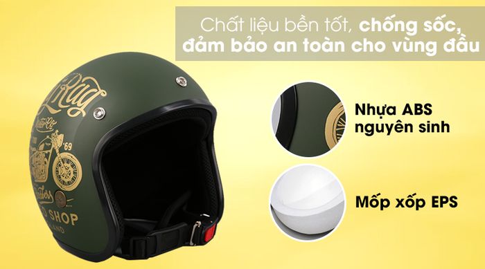 Mũ bảo hiểm 3/4 đầu size XL Asia MT-124 - Chất liệu mũ bảo hiểm bền bỉ